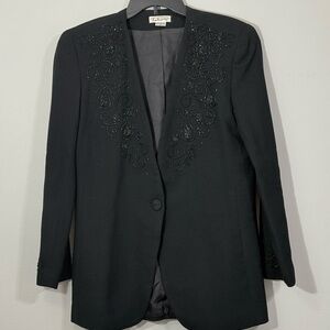 Vintage Talbots Black Beaded Worsted Wool Blazer Jacket Made in USA Size 8